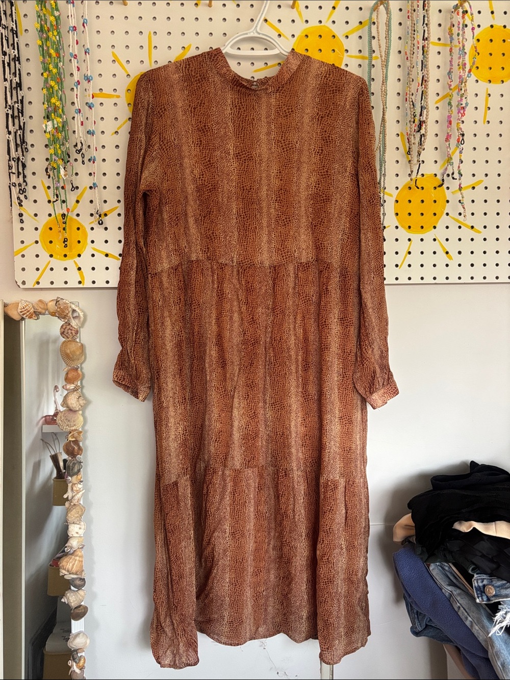 Long Brown Textured Midi Dress